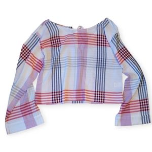 Cloth and stone red pink white blue plaid wide sleeve top
